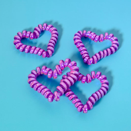 Iridescent Heart Spiral Hair Ties