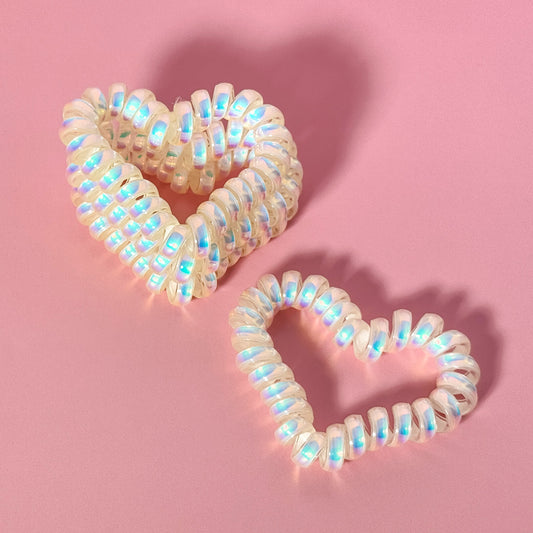 Iridescent Heart Spiral Hair Ties