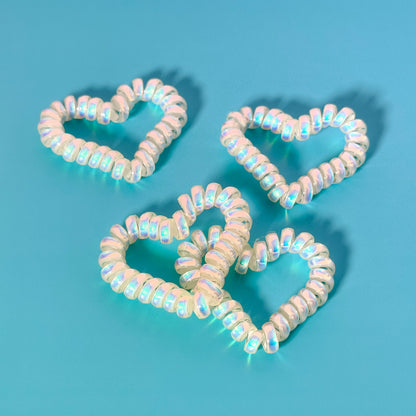 Iridescent Heart Spiral Hair Ties